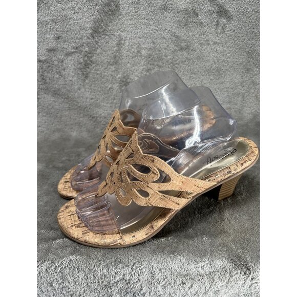 Eurosoft by Sofft Women's Cork Slip-On Heels Sandals Tan Size 9 Tan Gold Comfy - Picture 1 of 10